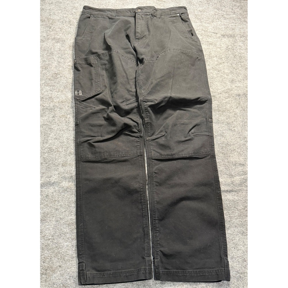 Harley-Davidson Double Knee Pants Men's 36x32 Black Canvas Ripstop